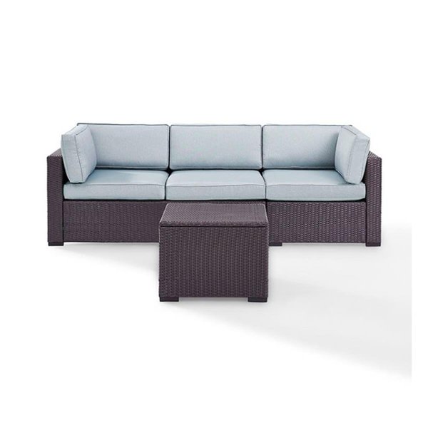 Veranda Biscayne  Outdoor Wicker Seating Set - One Loveseat; One Corner & Coffee Table; Mist, 3PK VE846385